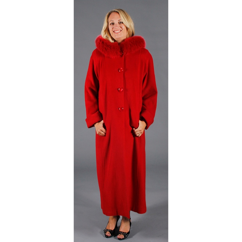 Red Cashmere and Angora Wool Parka with Fox Fur